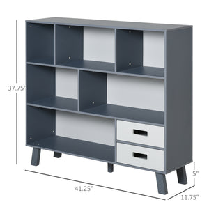 English Elm 3-Tier Kids Bookcase with Drawers and Cubby Storage, MDF & Pine Legs, Sturdy Floor Standing Organizer Gray W2225P154792
