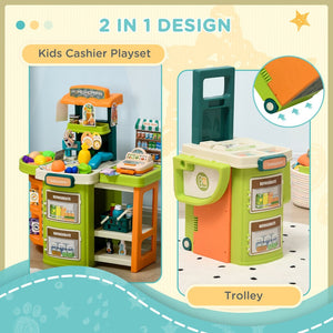 English Elm 58pcs Grocery Playset with Foldable Market Stand Trolley Cash Register Scanner W2225P154794