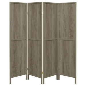 English Elm Grey Driftwood Rustic 4-Panel Folding Screen with Light Grey Finish, Brass Hardware, Beach Cottage Charm B062P153659