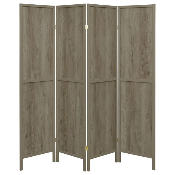 English Elm Grey Driftwood Rustic 4-Panel Folding Screen with Light Grey Finish, Brass Hardware, Beach Cottage Charm B062P153659