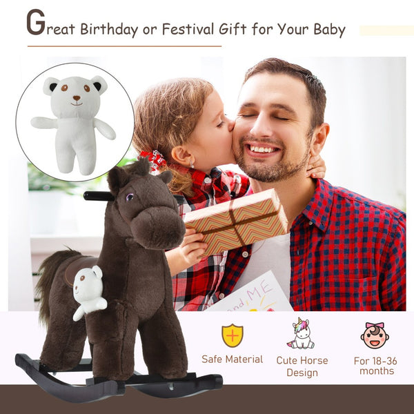 English Elm Kids Triceratops Plush Rocker with Sound Effects Soft Polyester Toddler Ride on Toy W2225P154783