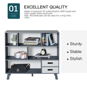 English Elm 3-Tier Kids Bookcase with Drawers and Cubby Storage, MDF & Pine Legs, Sturdy Floor Standing Organizer Gray W2225P154792