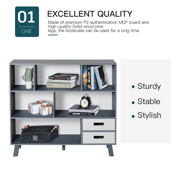 English Elm 3-Tier Kids Bookcase with Drawers and Cubby Storage, MDF & Pine Legs, Sturdy Floor Standing Organizer Gray W2225P154792