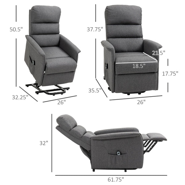 English Elm Electric Power Lift Recliner Chair with Remote Control, Linen-Feel Upholstery, Pocketed Comfort Gray W2225P154804