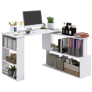 English Elm L L Shaped Corner Desk with 360° Rotating Shelves, Space-Saving Workstation, Sturdy White Finish W2225P154802