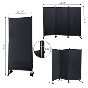 English Elm 6 Modern 3-Panel Room Divider Folding Privacy Screen with Metal Frame Portable Wall Partition Durable Fabric Black W2181P154697