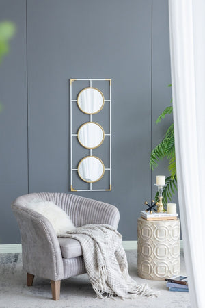 English Elm 15.5x43.5" Triple Convex Iron Frame Wall Mirror in Two-tone Gold White Deco Style W2078P154684