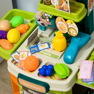 English Elm 58pcs Grocery Playset with Foldable Market Stand Trolley Cash Register Scanner W2225P154794