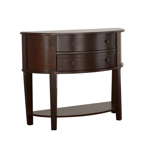 English Elm Cappuccino Demilune Console Table with Rich Dark Finish, Birch Veneer, Drawers & Romantic Flair B062P153636