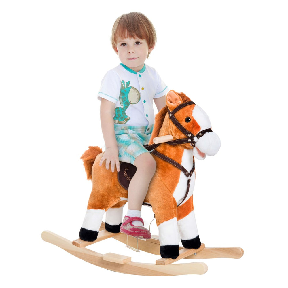 English Elm Kids Plush Rocking Horse with Realistic Neighing Sounds Padded Saddle and Metal Frame W2225P154771