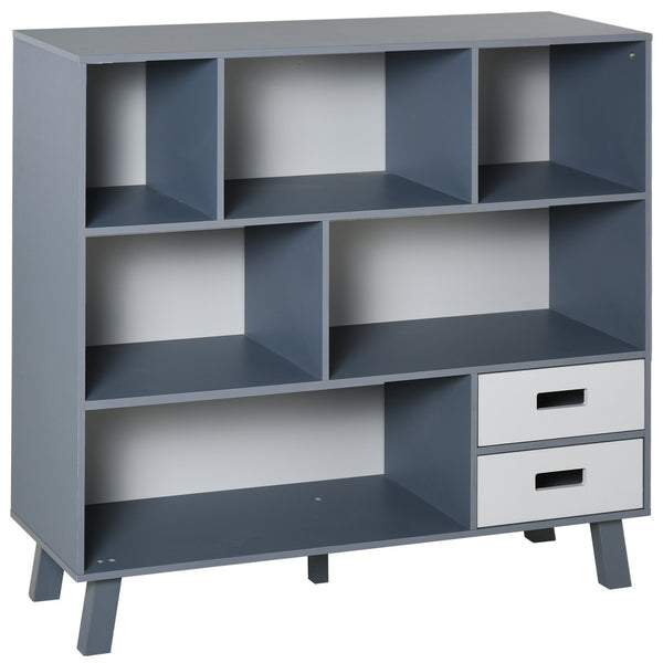 English Elm 3-Tier Kids Bookcase with Drawers and Cubby Storage, MDF & Pine Legs, Sturdy Floor Standing Organizer Gray W2225P154792