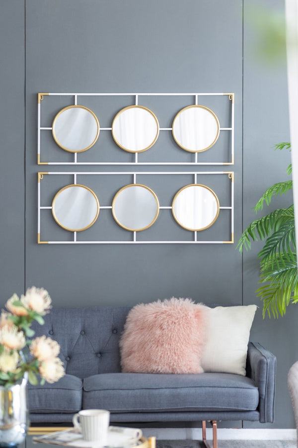 English Elm 15.5x43.5" Triple Convex Iron Frame Wall Mirror in Two-tone Gold White Deco Style W2078P154684