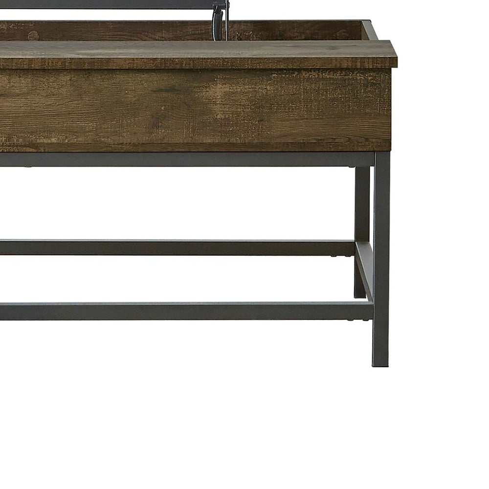 English Elm Brown Lift Top Coffee Table With Rustic Oak Finish - Stylish Storage & Workspace For Modern Living B062P153626