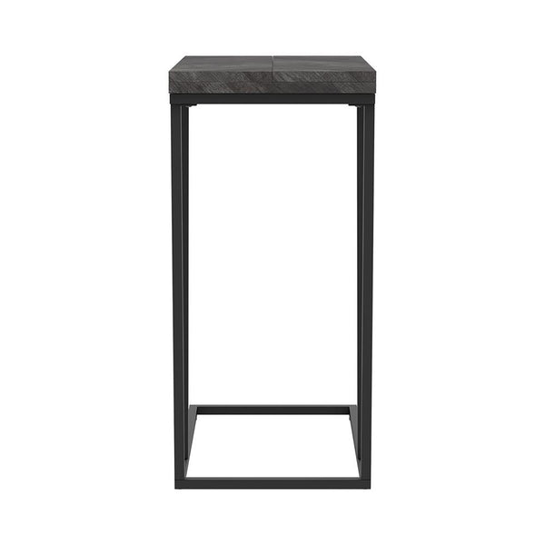 English Elm Rustic Modern Grey Herringbone Accent Table with Sandy Black Metal Legs — Sleek Angled Open Design, Compact 25.25" High B062P153643