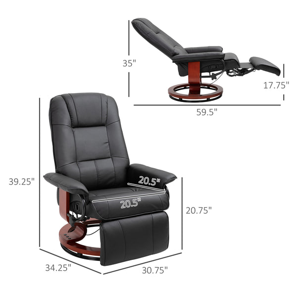 English Elm Faux PU Leather Recliner Chair with Swivel Wood Base, Manual 145° Recline and Padded Footrest Black W2225P154798