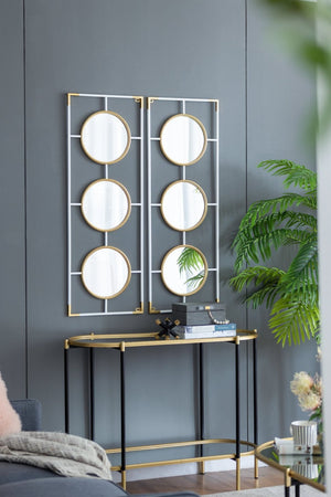 English Elm 15.5x43.5" Triple Convex Iron Frame Wall Mirror in Two-tone Gold White Deco Style W2078P154684