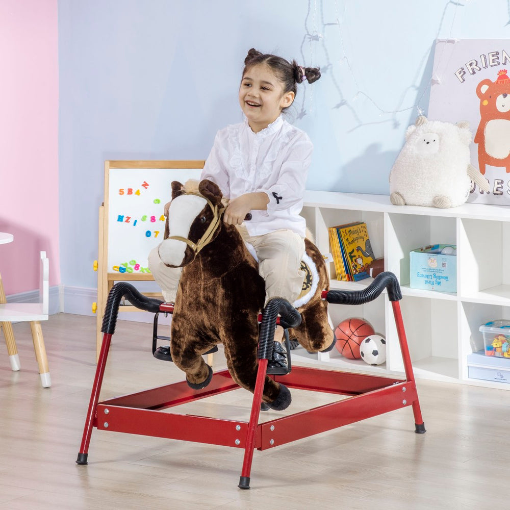 English Elm Kids Plush Spring Rocking Horse with Sound Effects and Sturdy Metal Frame W2225P154768