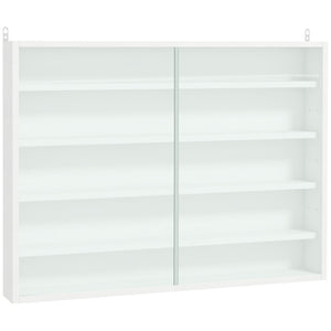 English Elm 5-Tier Display Cabinet with Glass Doors and Adjustable Shelves Wall-Mounted Collectible Case for Home Decor White W2225P154799