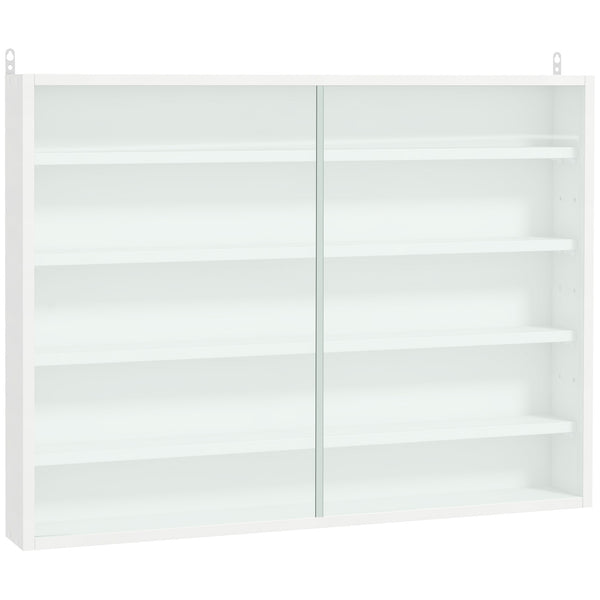 English Elm 5-Tier Display Cabinet with Glass Doors and Adjustable Shelves Wall-Mounted Collectible Case for Home Decor White W2225P154799