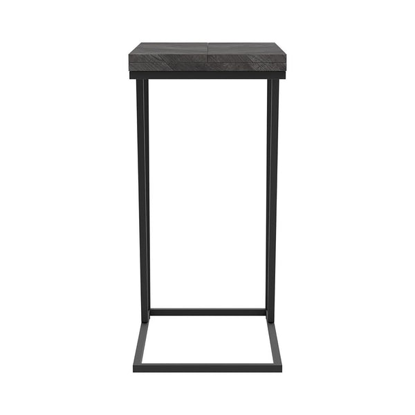 English Elm Rustic Modern Grey Herringbone Accent Table with Sandy Black Metal Legs — Sleek Angled Open Design, Compact 25.25" High B062P153643