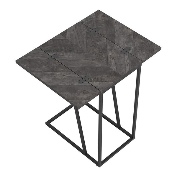 English Elm Rustic Modern Grey Herringbone Accent Table with Sandy Black Metal Legs — Sleek Angled Open Design, Compact 25.25" High B062P153643