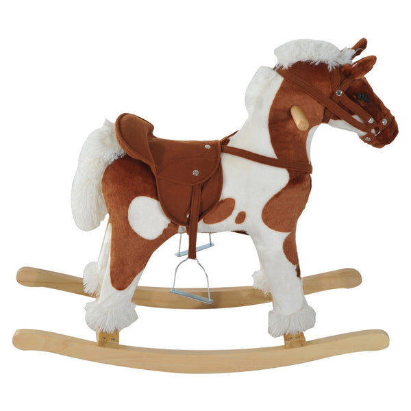 English Elm Wooden Toddler Rocking Horse Plush Ride on Toy with Interactive Sounds for Nursery W2225P154770