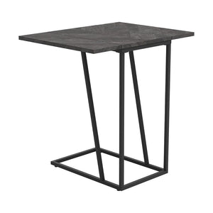 English Elm Rustic Modern Grey Herringbone Accent Table with Sandy Black Metal Legs — Sleek Angled Open Design, Compact 25.25" High B062P153643