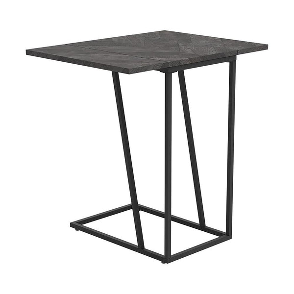 English Elm Rustic Modern Grey Herringbone Accent Table with Sandy Black Metal Legs — Sleek Angled Open Design, Compact 25.25" High B062P153643