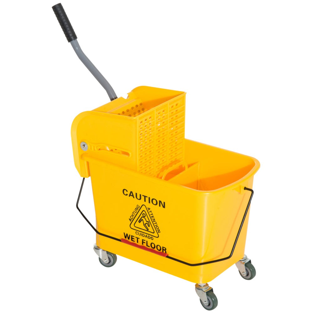 English Elm 5 Gallon Rolling Mop Bucket with Side Press Wringer Dual Chamber Separation on Wheels W2225P154807