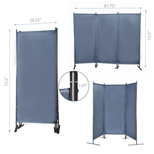 English Elm 6 Modern 3-Panel Room Divider Folding Privacy Screen with Metal Frame Portable Wall Partition Durable Fabric Gray W2181P154698
