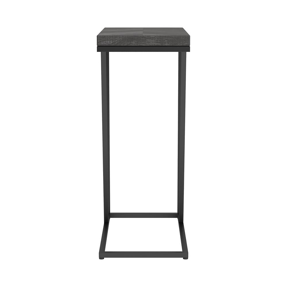 English Elm Rustic Modern Herringbone Accent Table with Sandy Black Metal Legs, Slim Open Silhouette, 25" H B062P153638