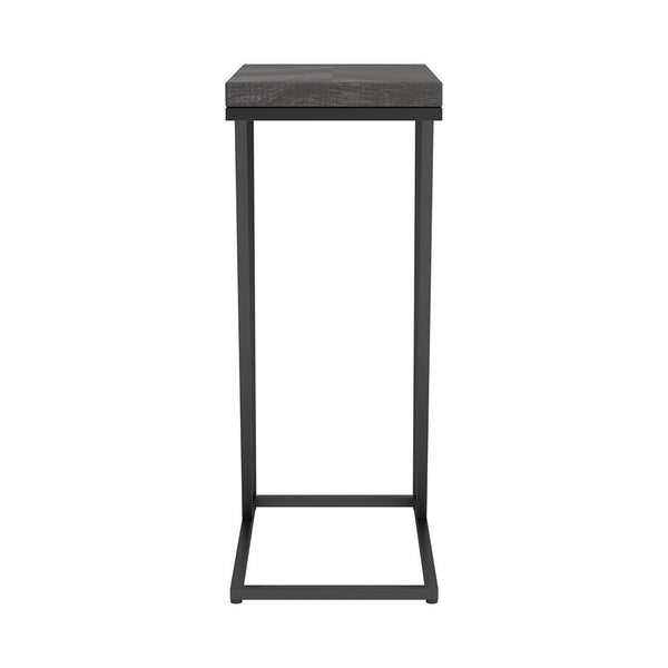 English Elm Rustic Modern Herringbone Accent Table with Sandy Black Metal Legs, Slim Open Silhouette, 25" H B062P153638
