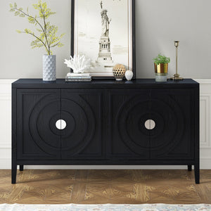 English Elm Trexm Retro Four Door Buffet Sideboard Solid Wood Distressed Finish Dining Storage WF307723AAB