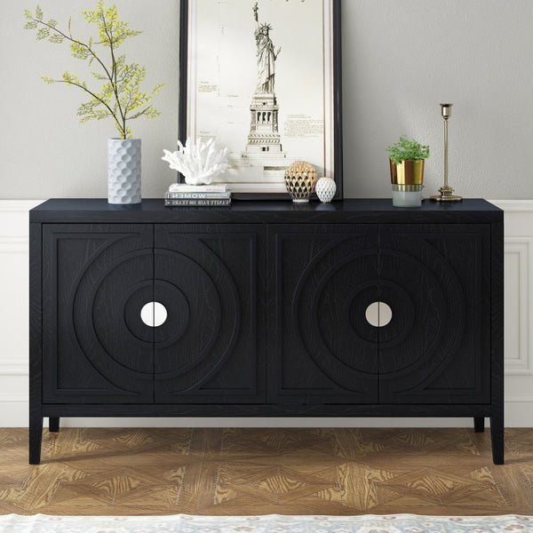 English Elm Trexm Retro Four Door Buffet Sideboard Solid Wood Distressed Finish Dining Storage WF307723AAB