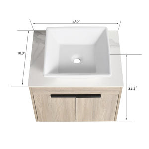 English Elm 24" Modern Floating Bathroom Vanity With Ceramic Sink, Soft-Close Doors & Ample Storage Solution W999S00017