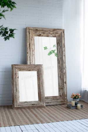 English Elm 39x3.5x75" Distressed Fir Wood Leaner Mirror Antique White Farmhouse Bedroom Decor W2078P154678