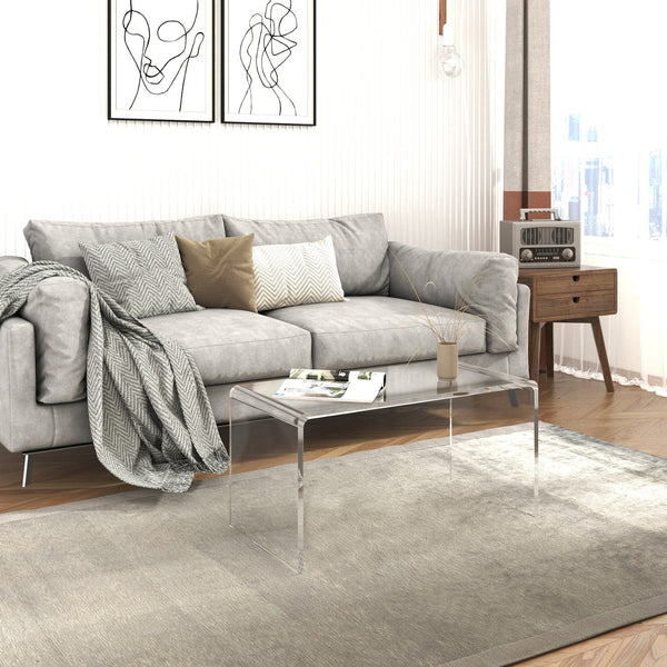 English Elm 32" Modern Clear Acrylic Waterfall Coffee Table 15mm Thick, Minimalist Durable 110 lb Capacity W2225P154797