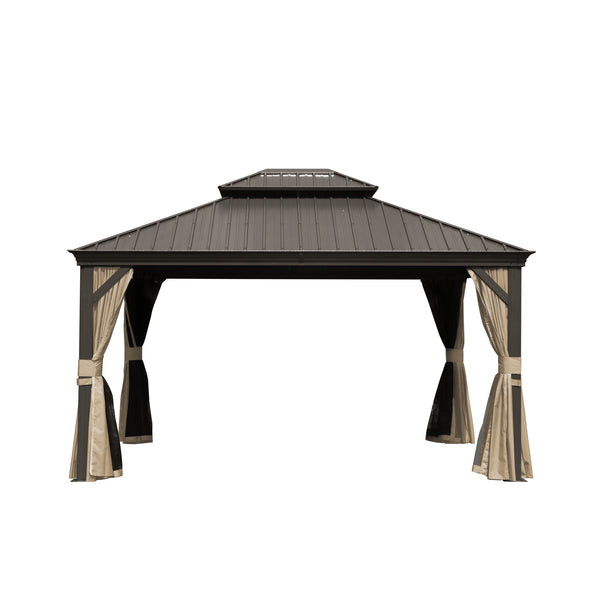 English Elm Hardtop Outdoor Aluminum Gazebo With Galvanized Steel Canopy, Curtains & Netting For Patios W1859S00002