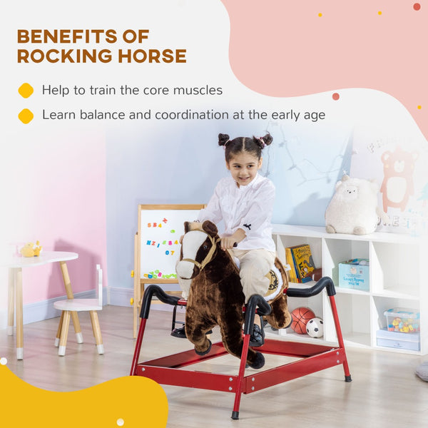 English Elm Kids Plush Spring Rocking Horse with Sound Effects and Sturdy Metal Frame W2225P154768