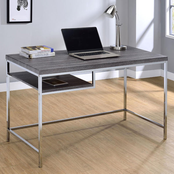 English Elm Weathered Grey Writing Desk With Chrome Accents - Sleek, Modern Design For Small Spaces & Offices B062P153658-GIGA