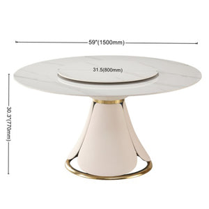 English Elm 59.05"Modern Sintered Stone Dining Table With 31.5" Round Turntable With Wood and Metal Exquisite Pedestal With 8 Piece s Chairs