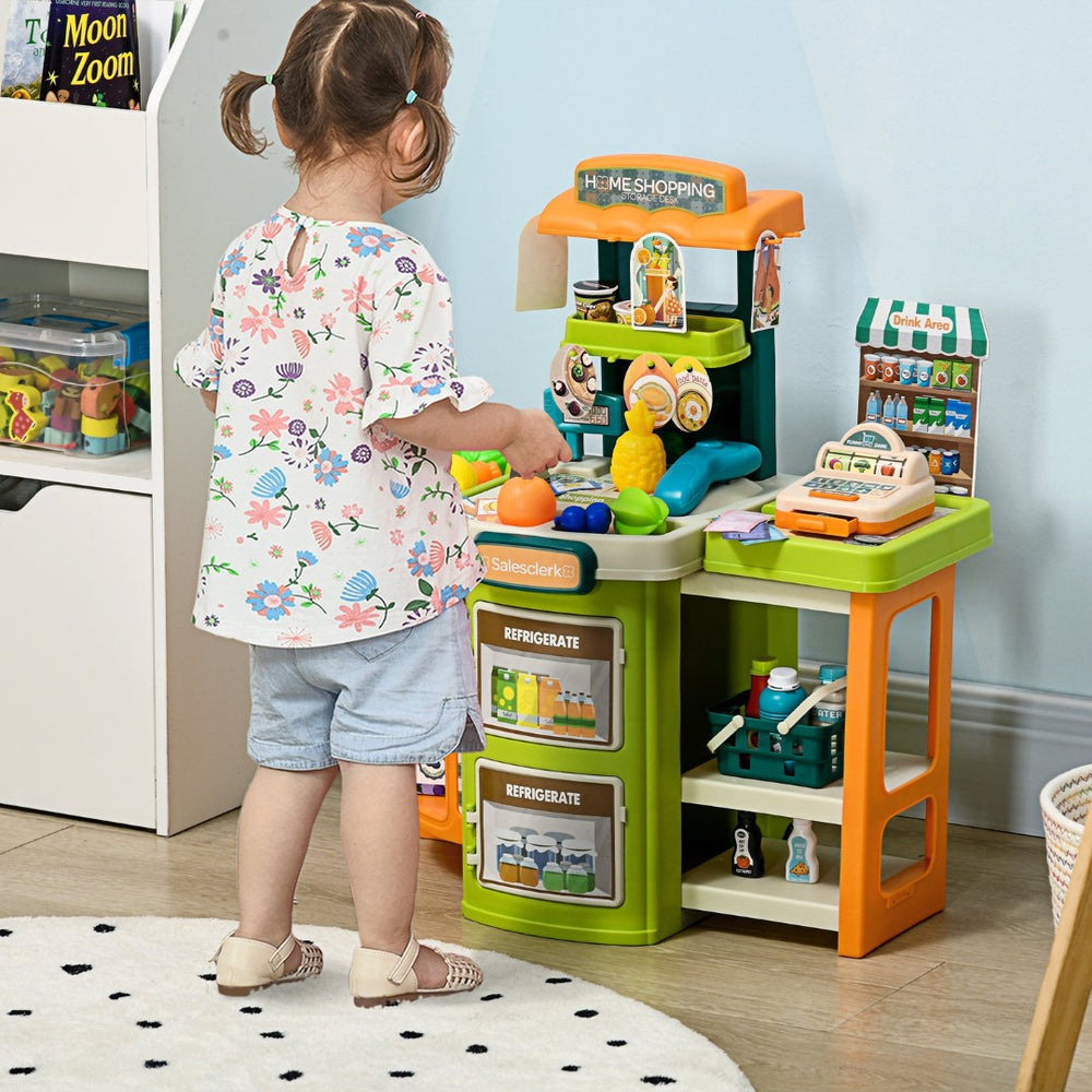 English Elm 58pcs Grocery Playset with Foldable Market Stand Trolley Cash Register Scanner W2225P154794