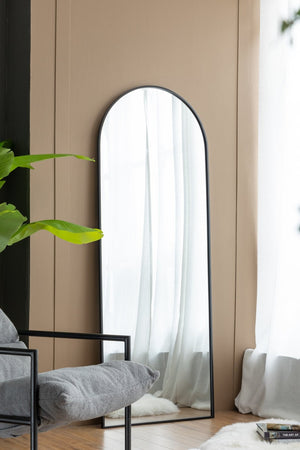 English Elm 28x1x74" Celine Arched Full Length Floor Mirror Matte Black Iron Frame Bedroom W2078P154679