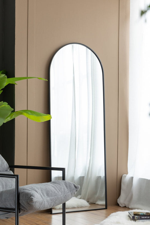 English Elm 28x1x74" Celine Arched Full Length Floor Mirror Matte Black Iron Frame Bedroom W2078P154679