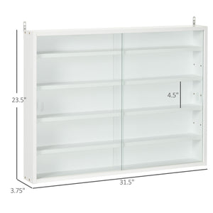 English Elm 5-Tier Display Cabinet with Glass Doors and Adjustable Shelves Wall-Mounted Collectible Case for Home Decor White W2225P154799