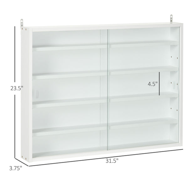 English Elm 5-Tier Display Cabinet with Glass Doors and Adjustable Shelves Wall-Mounted Collectible Case for Home Decor White W2225P154799