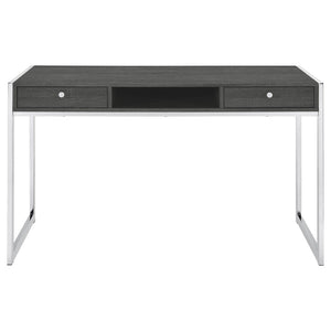 English Elm Weathered Grey 2-Drawer Writing Desk – Modern Minimalist Design With Stylish Chrome Base & Storage Solutions B062P153657-GIGA