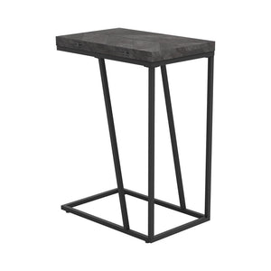 English Elm Rustic Modern Grey Herringbone Accent Table with Sandy Black Metal Legs — Sleek Angled Open Design, Compact 25.25" High B062P153643