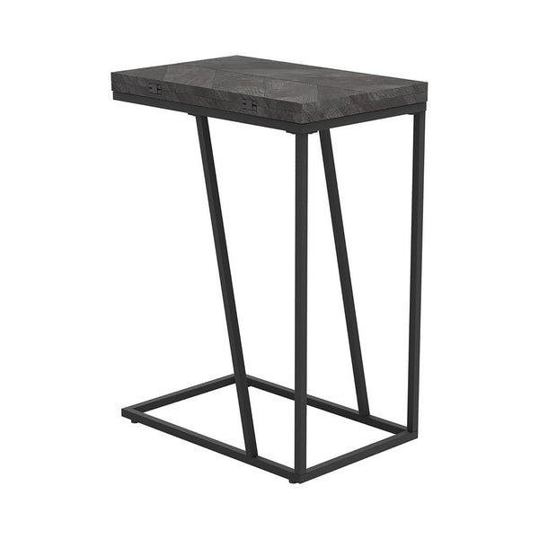 English Elm Rustic Modern Grey Herringbone Accent Table with Sandy Black Metal Legs — Sleek Angled Open Design, Compact 25.25" High B062P153643