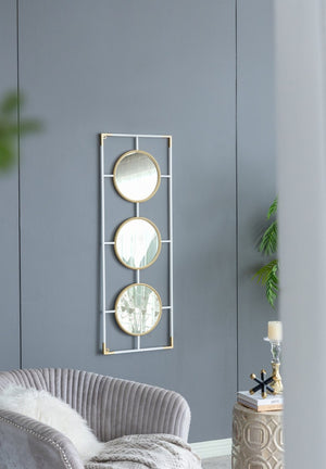 English Elm 15.5x43.5" Triple Convex Iron Frame Wall Mirror in Two-tone Gold White Deco Style W2078P154684